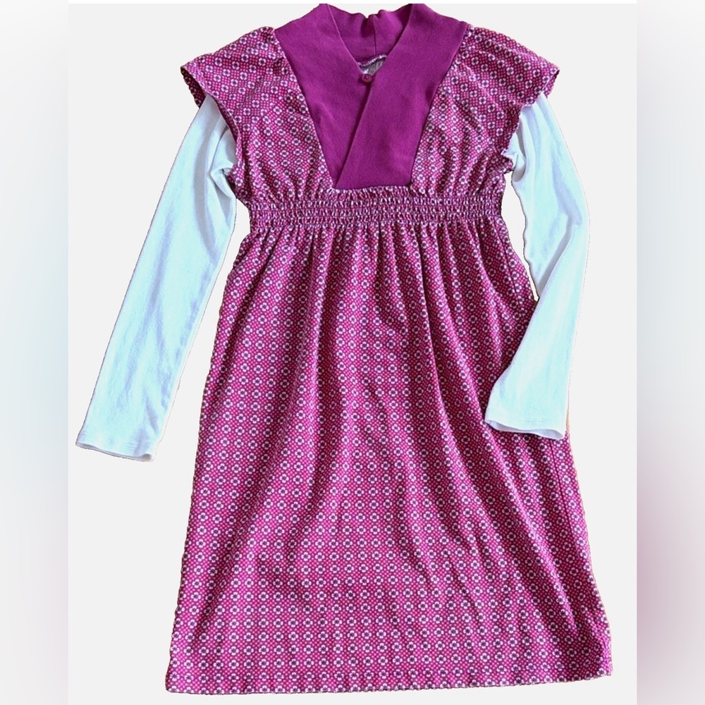 Tea Collection Girls Dress Size 8 Pink Floral Long Sleeve Built In Top
